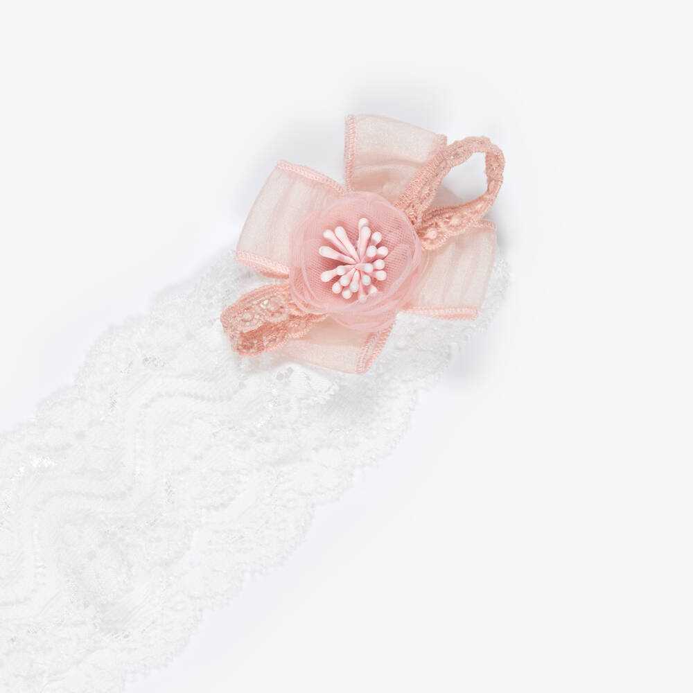 Jamiks-Baby Girls White Lace & Pink Floral Headband | Childrensalon Outlet