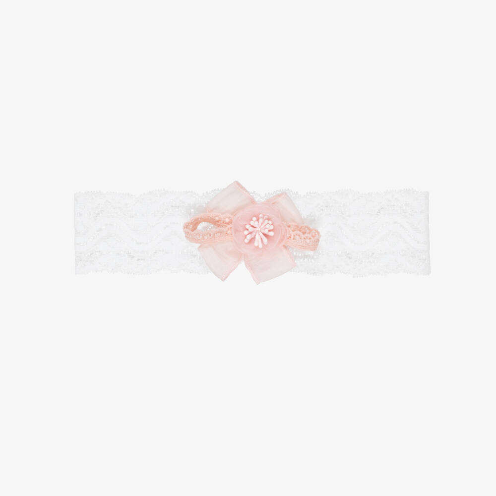 Jamiks-Baby Girls White Lace & Pink Floral Headband | Childrensalon Outlet
