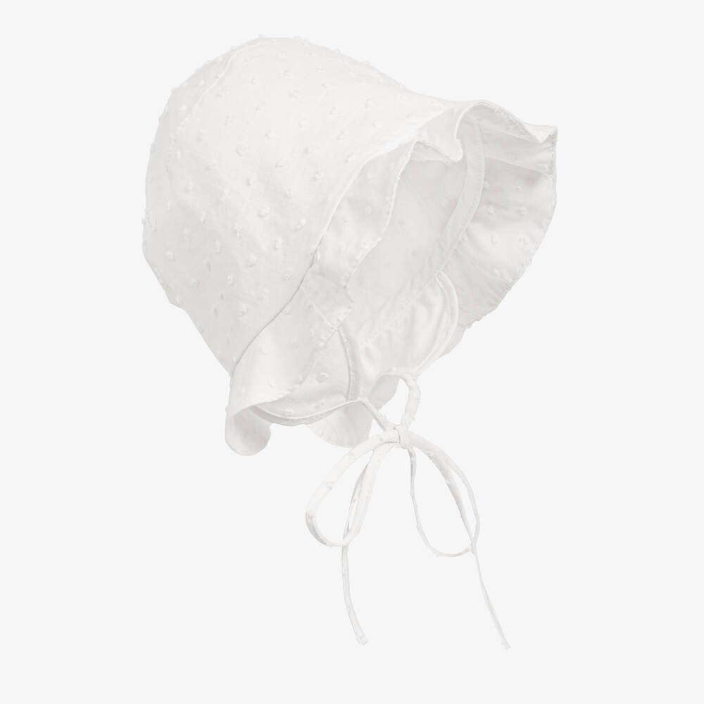 Jamiks-Baby Girls White Plumeti Cotton Hat  | Childrensalon Outlet