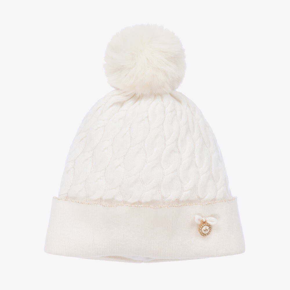 Jamiks - Bonnet blanc pompon bébé fille | Childrensalon