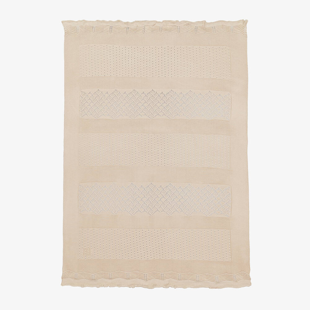 Jamiks - Beige Cotton Knitted Blanket (100cm) | Childrensalon