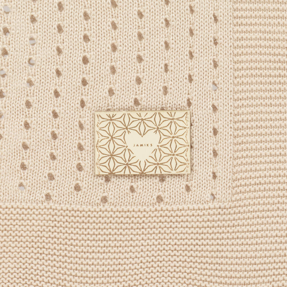 Jamiks-Beige Cotton Knitted Blanket (100cm) | Childrensalon Outlet