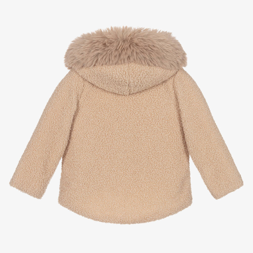 Jamiks-Бежевая куртка из плюшевого флиса букле с искусственным мехом | Childrensalon Outlet