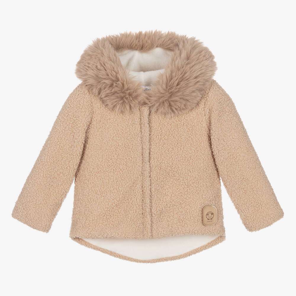 Jamiks-Beige Faux Fur Bouclé Fleece Baby Jacket | Childrensalon Outlet