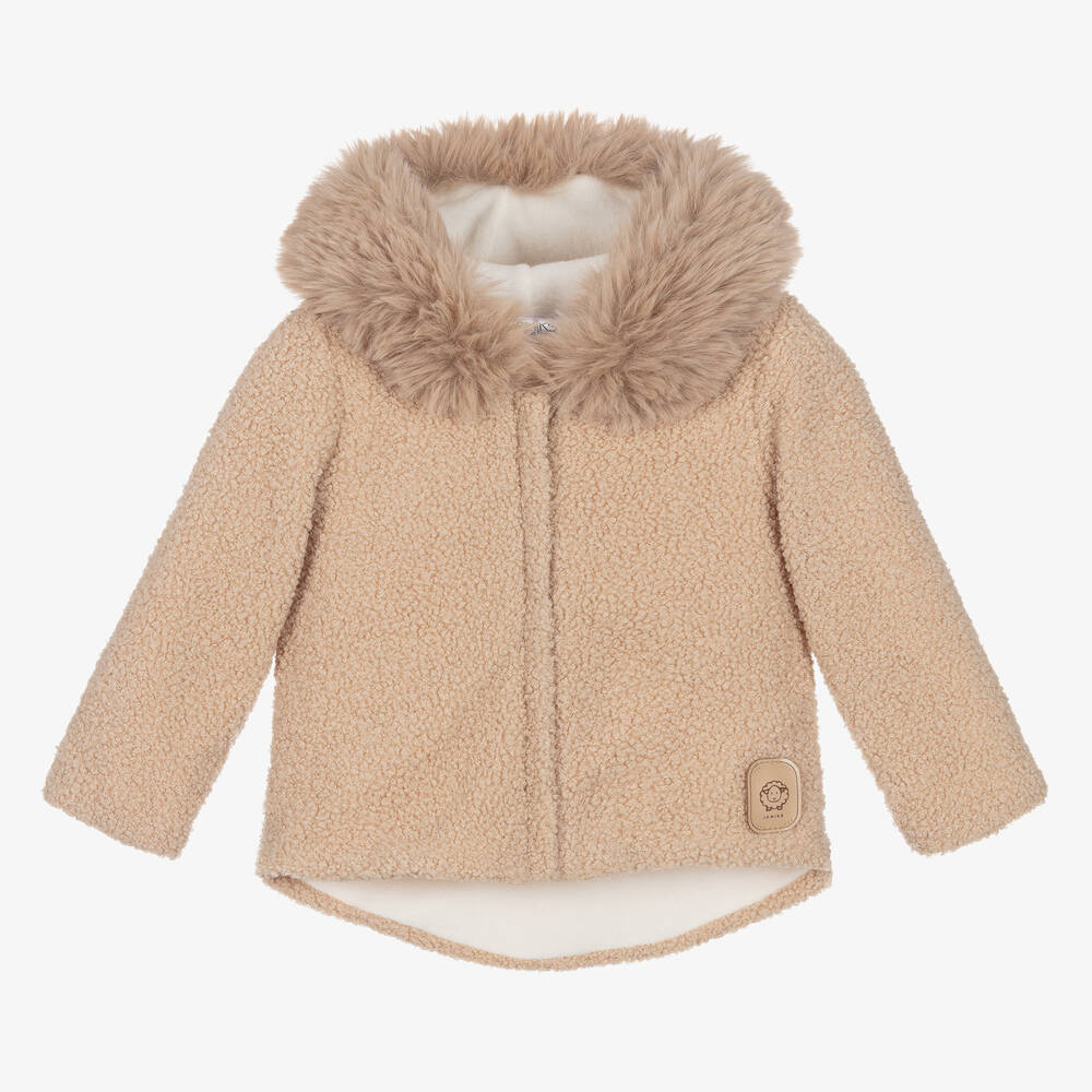 Jamiks - Beige Faux Fur Teddy Fleece Baby Jacket | Childrensalon