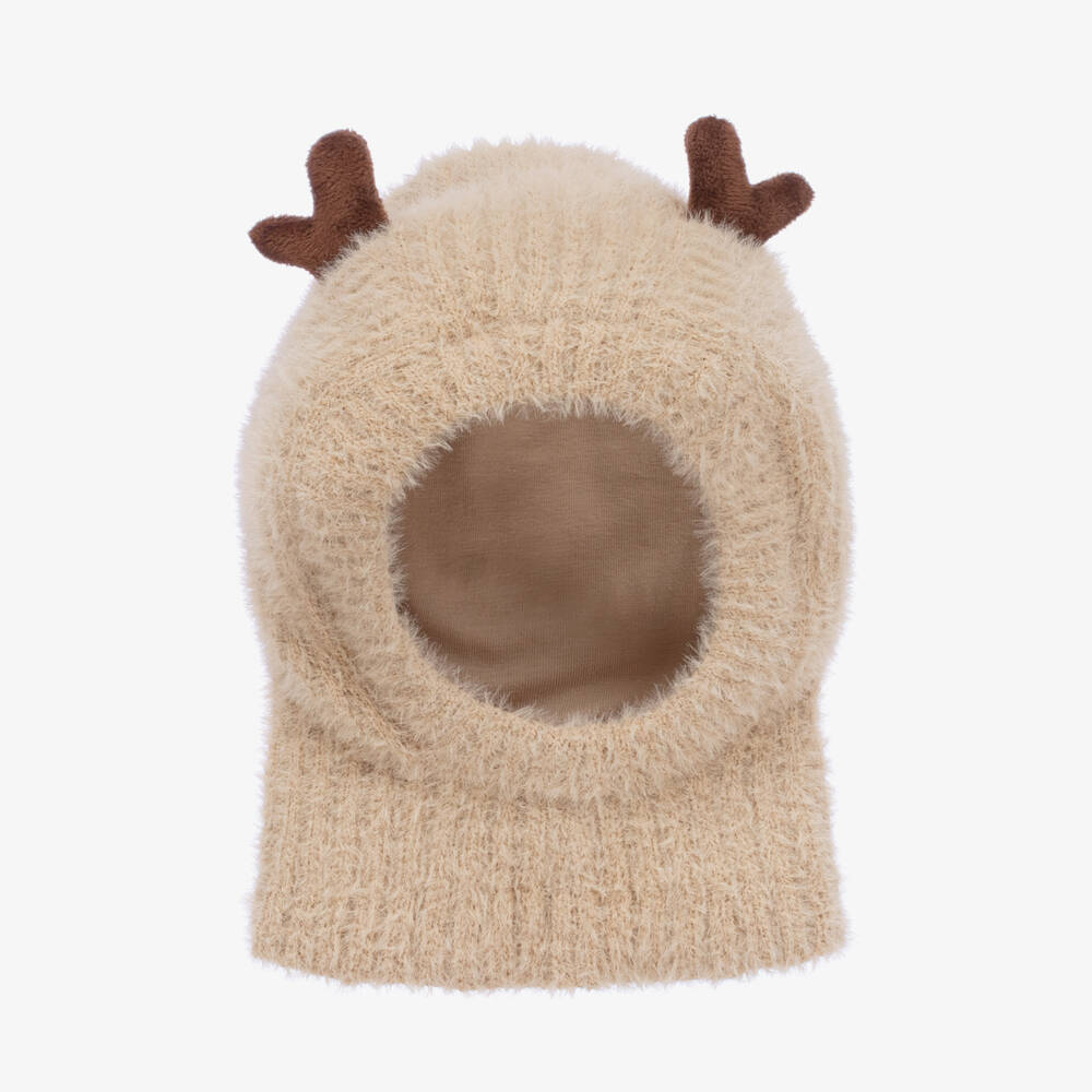 Jamiks - Beige Fluffy-Knit Reindeer Balaclava | Childrensalon