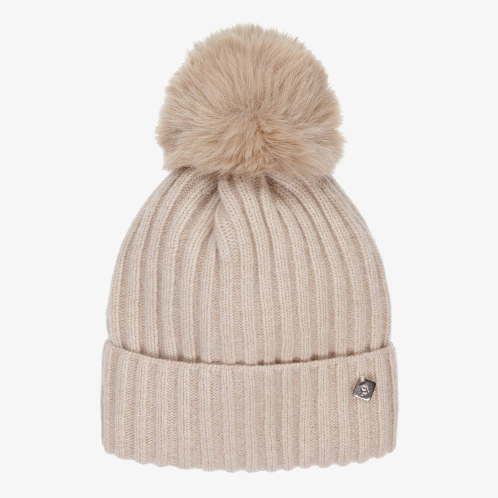 Jamiks-Шапка с помпоном из бежевой мериносовой шерсти для малышей | Childrensalon Outlet