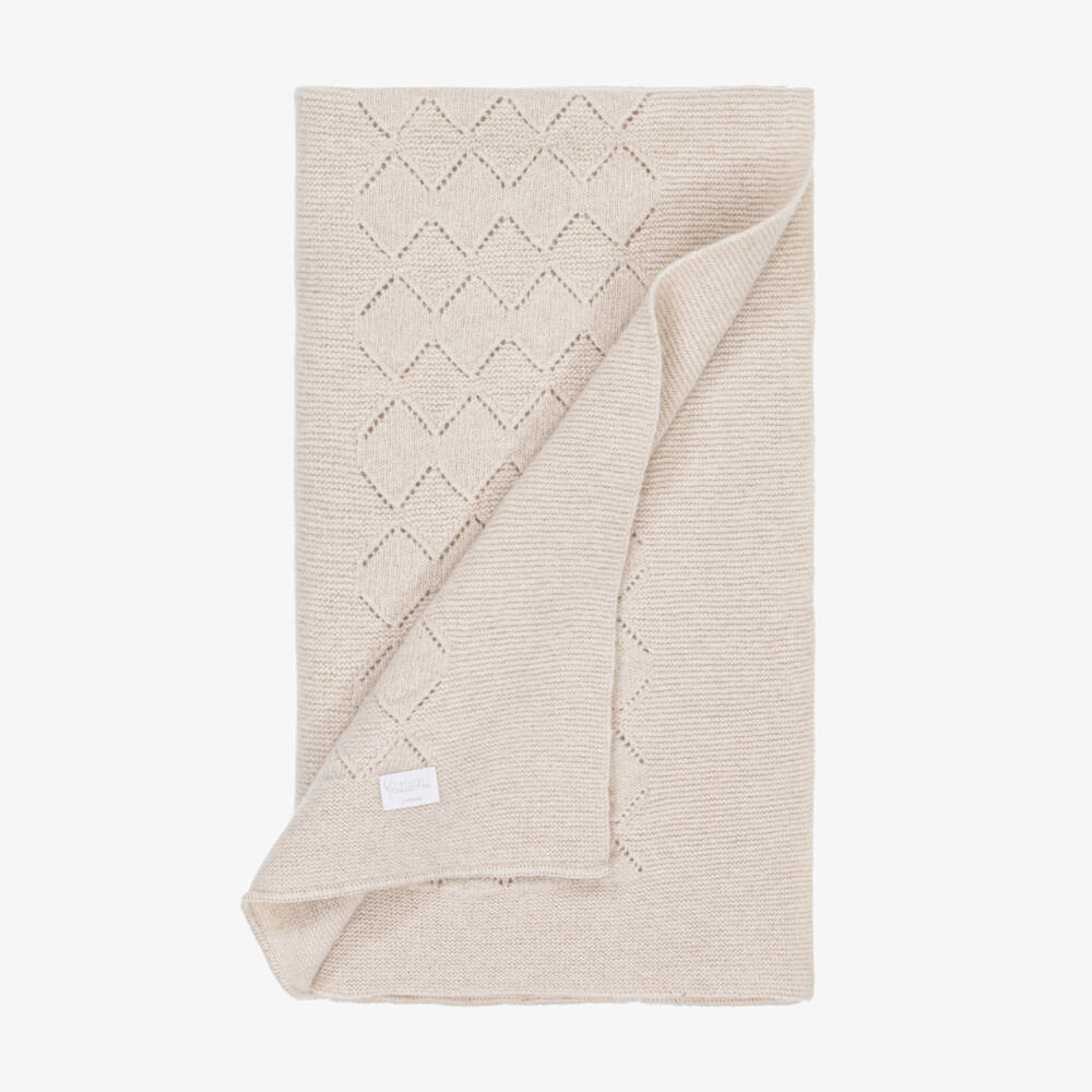 Jamiks-Beige Merino Wool Knitted Baby Blanket (100cm) | Childrensalon Outlet