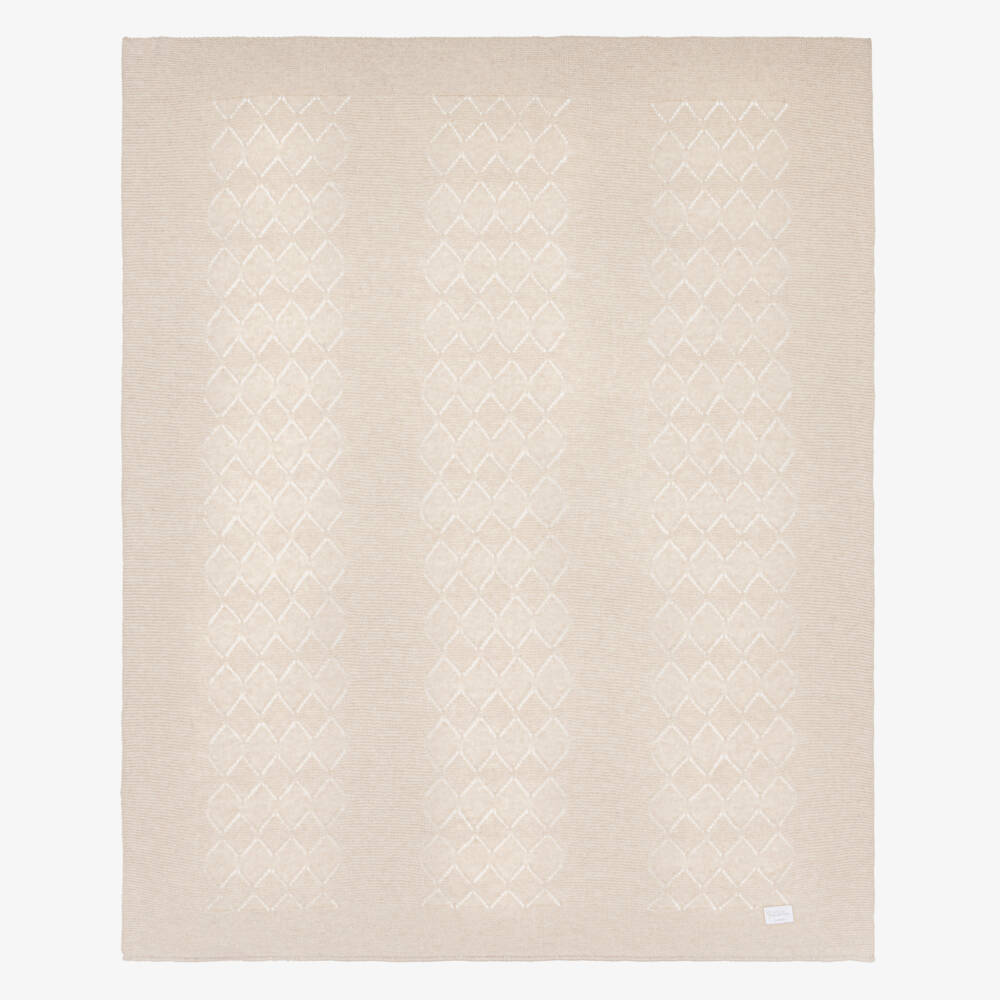 Jamiks-Beige Merino Wool Knitted Baby Blanket (100cm) | Childrensalon Outlet