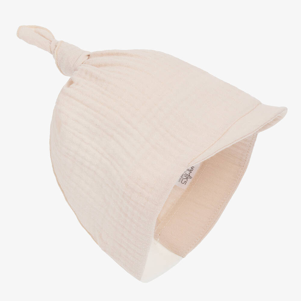Jamiks - Beige Organic Cotton Seersucker Baby Hat | Childrensalon