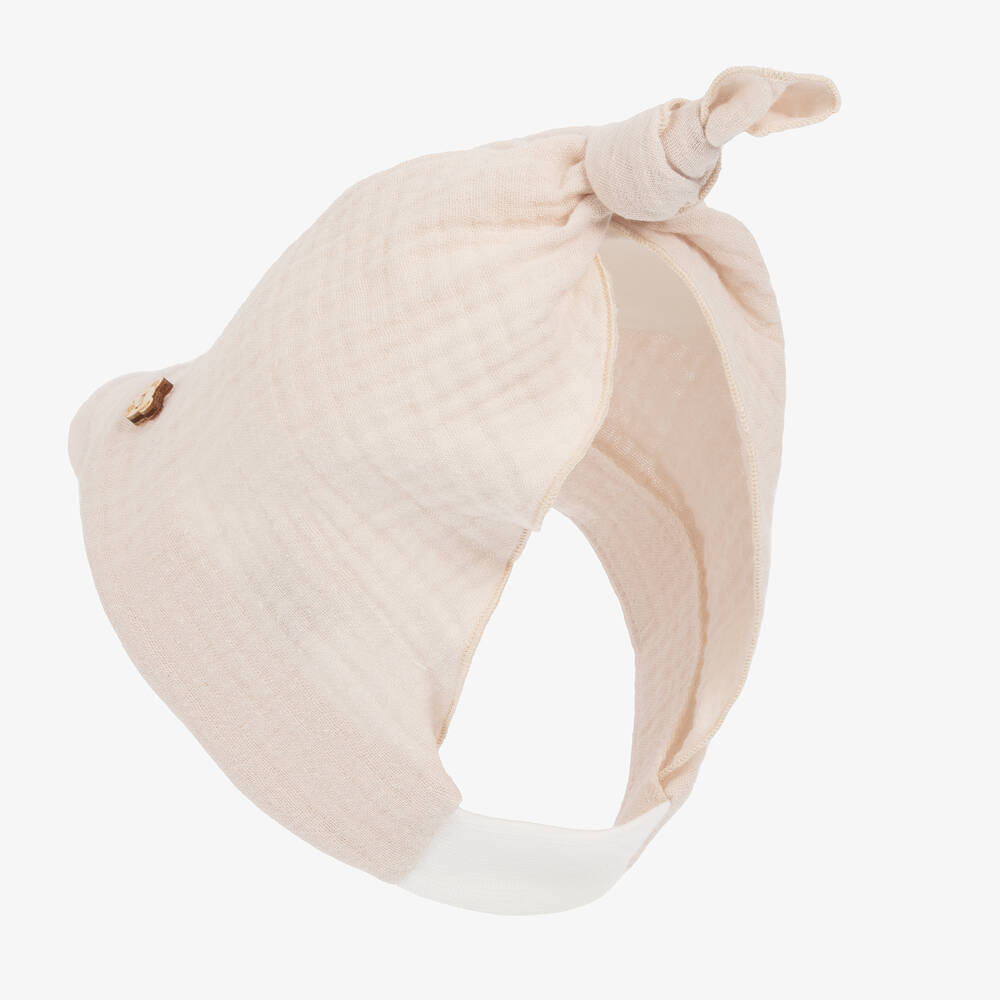 Jamiks-Beige Organic Cotton Seersucker Baby Hat | Childrensalon Outlet