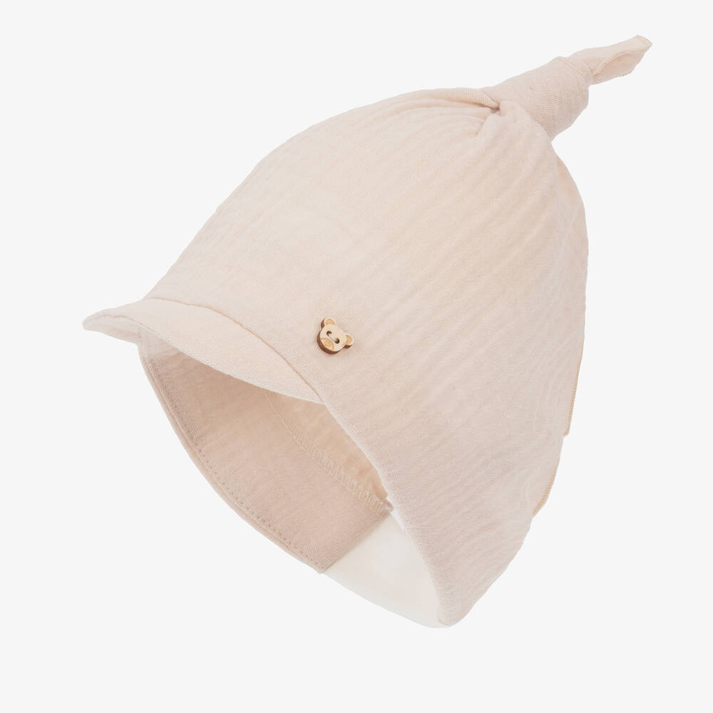 Jamiks-Beige Organic Cotton Seersucker Baby Hat | Childrensalon Outlet