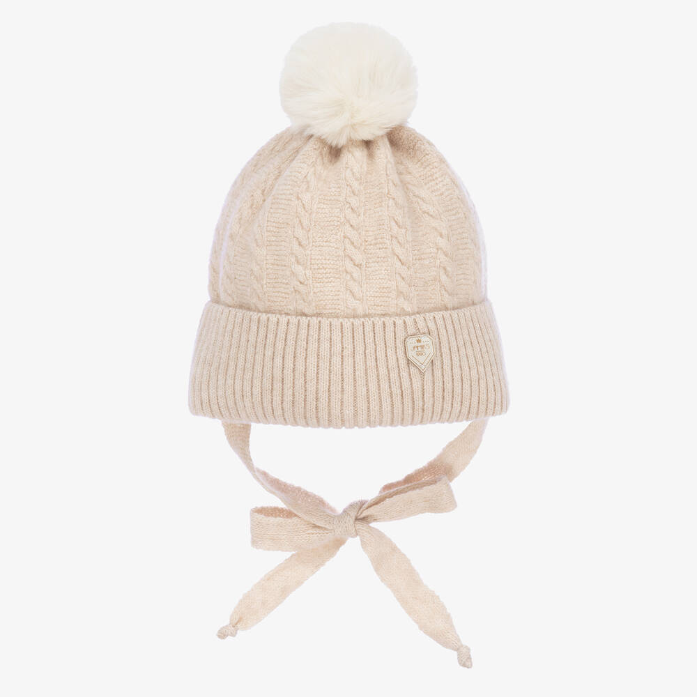 Jamiks - Beige Pom-Pom Knitted Baby Hat | Childrensalon