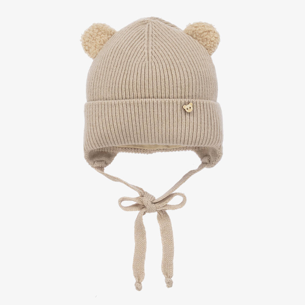 Jamiks - Beige Ribbed Teddy Bear Ears Baby Hat | Childrensalon