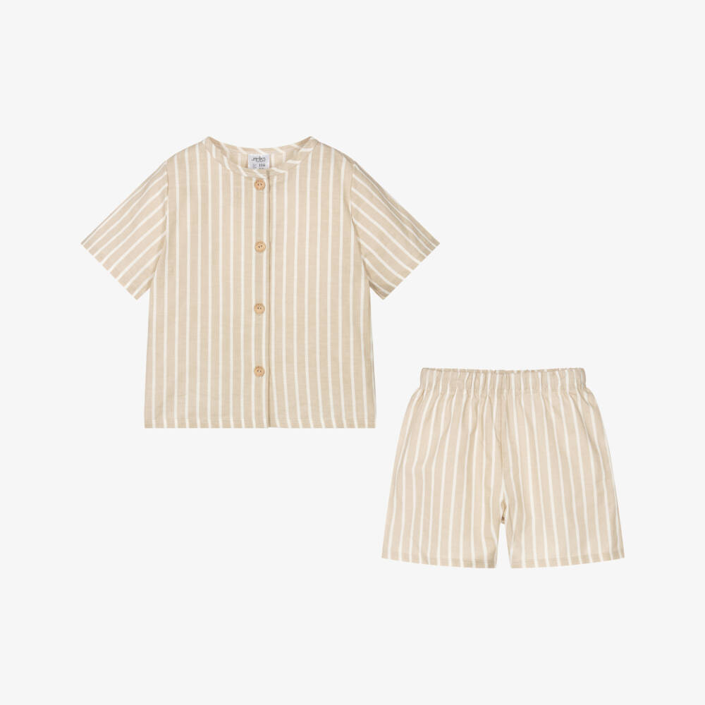 Jamiks-Бежевый полосатый комплект шорт для мальчиков | Childrensalon Outlet