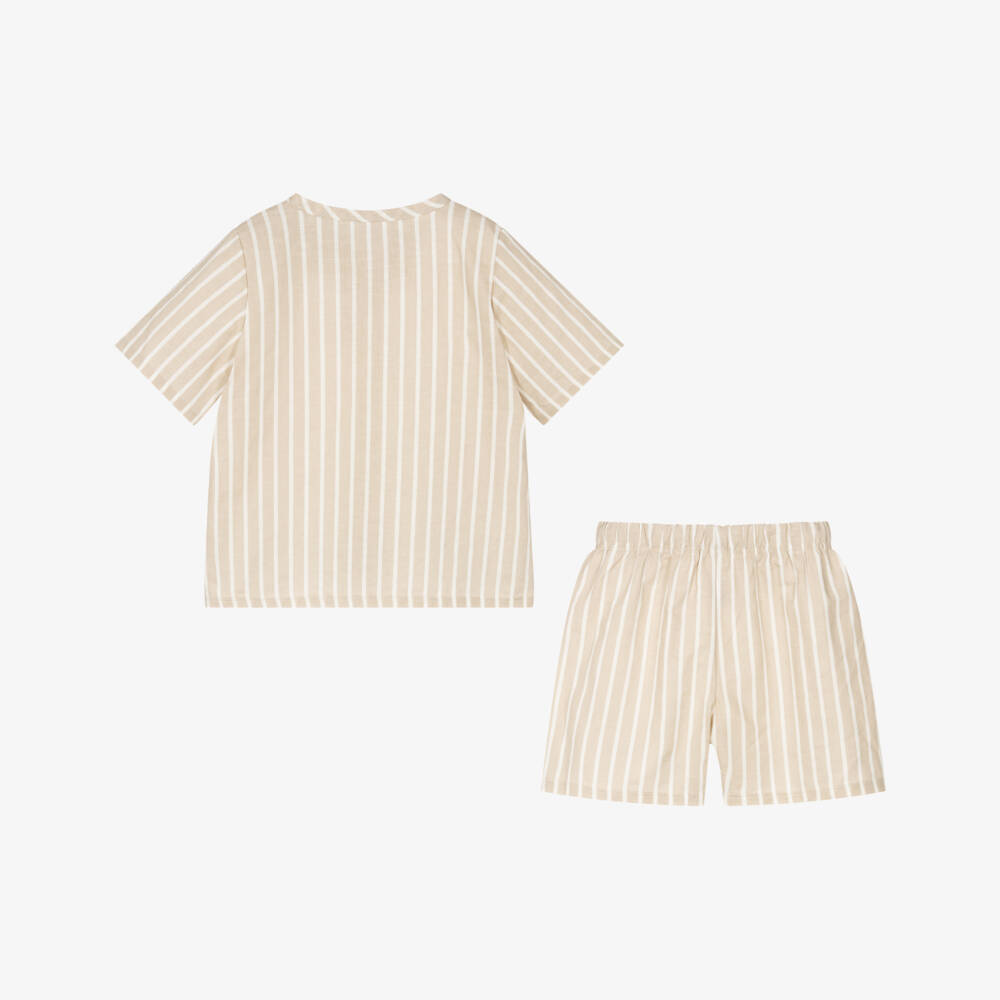 Jamiks-Бежевый полосатый комплект шорт для мальчиков | Childrensalon Outlet