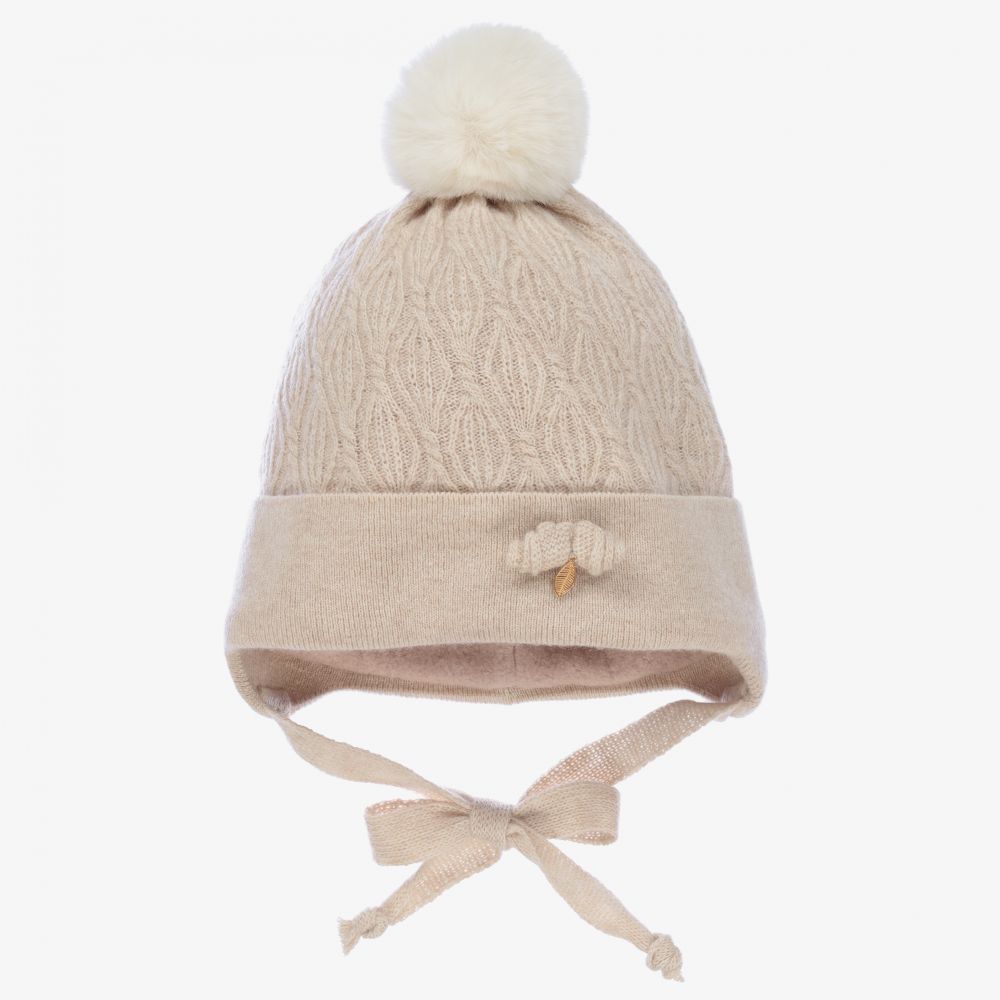 Jamiks - Beige Wool Knitted Pom-Pom Hat | Childrensalon