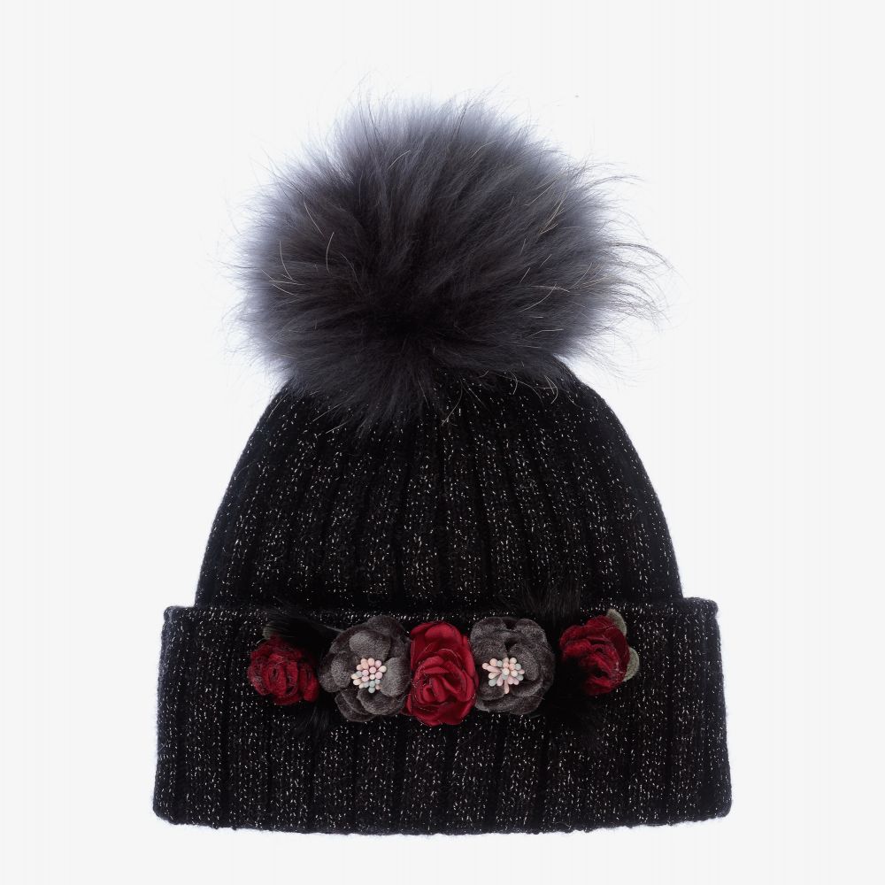 Jamiks-Black Knitted Wool Pom-Pom Hat | Childrensalon Outlet