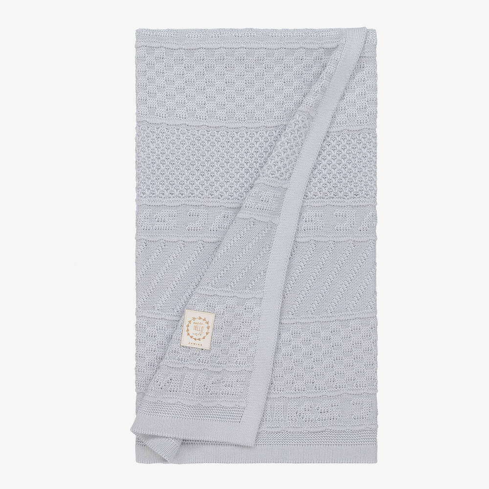 Jamiks-Blue Cotton Knitted Blanket (100cm) | Childrensalon Outlet