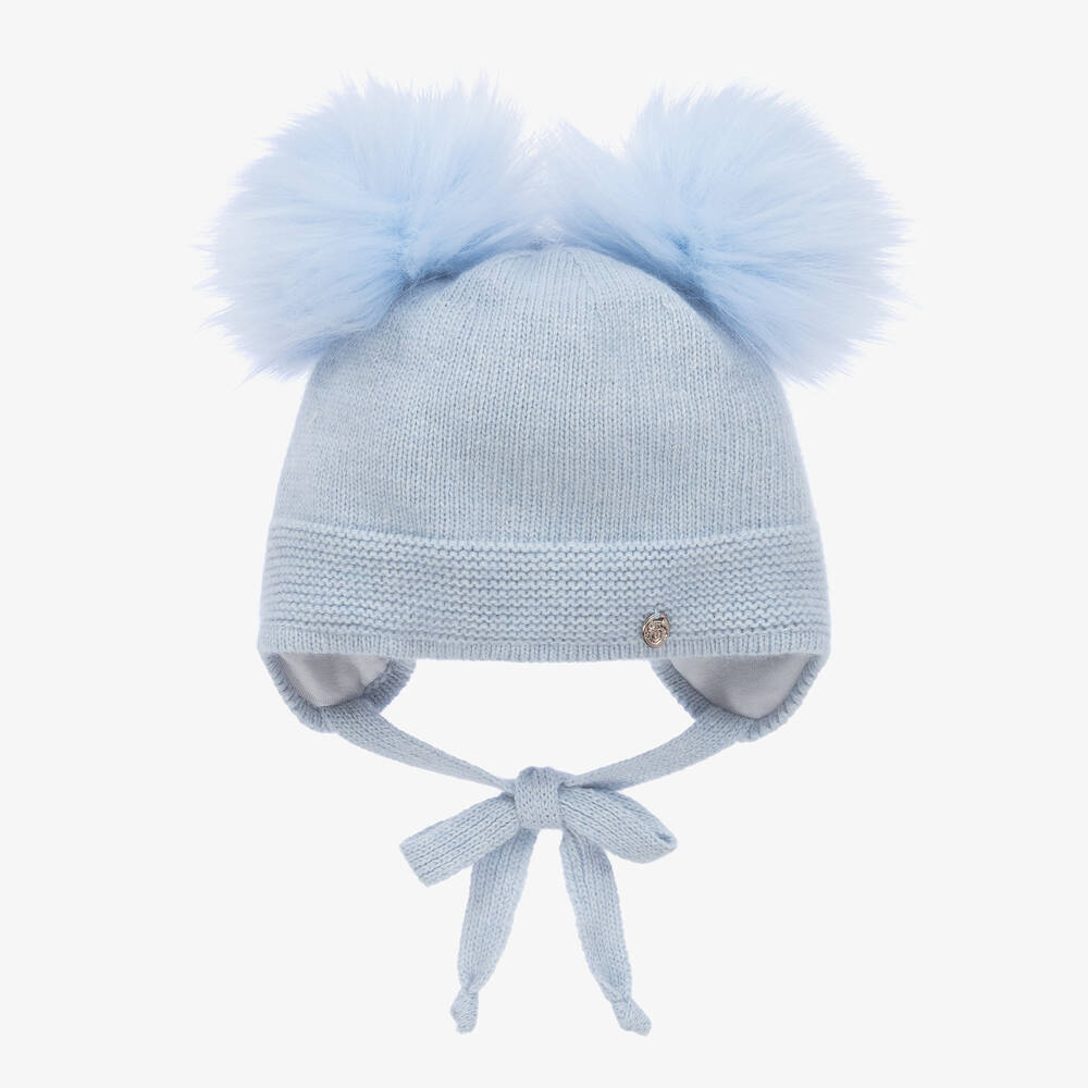 Jamiks - Bonnet bleu en maille à pompons | Childrensalon
