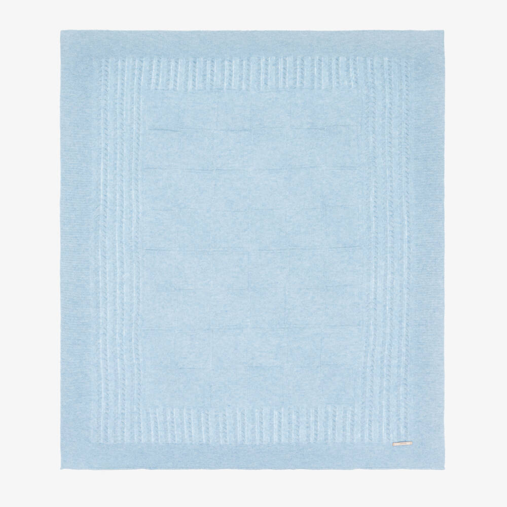 Jamiks-Blue Merino Wool Knitted Baby Blanket (100cm) | Childrensalon Outlet