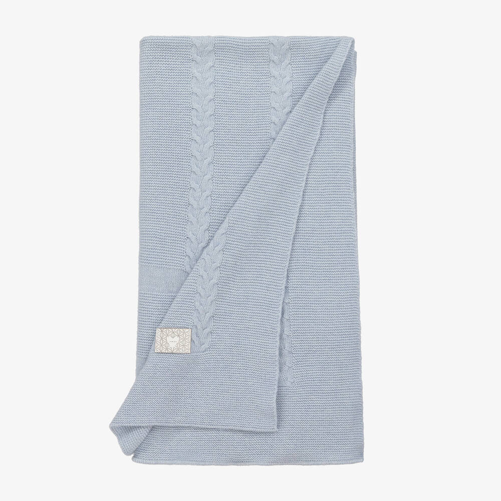 Jamiks-Blue Wool Cable Knit Blanket (100cm) | Childrensalon Outlet