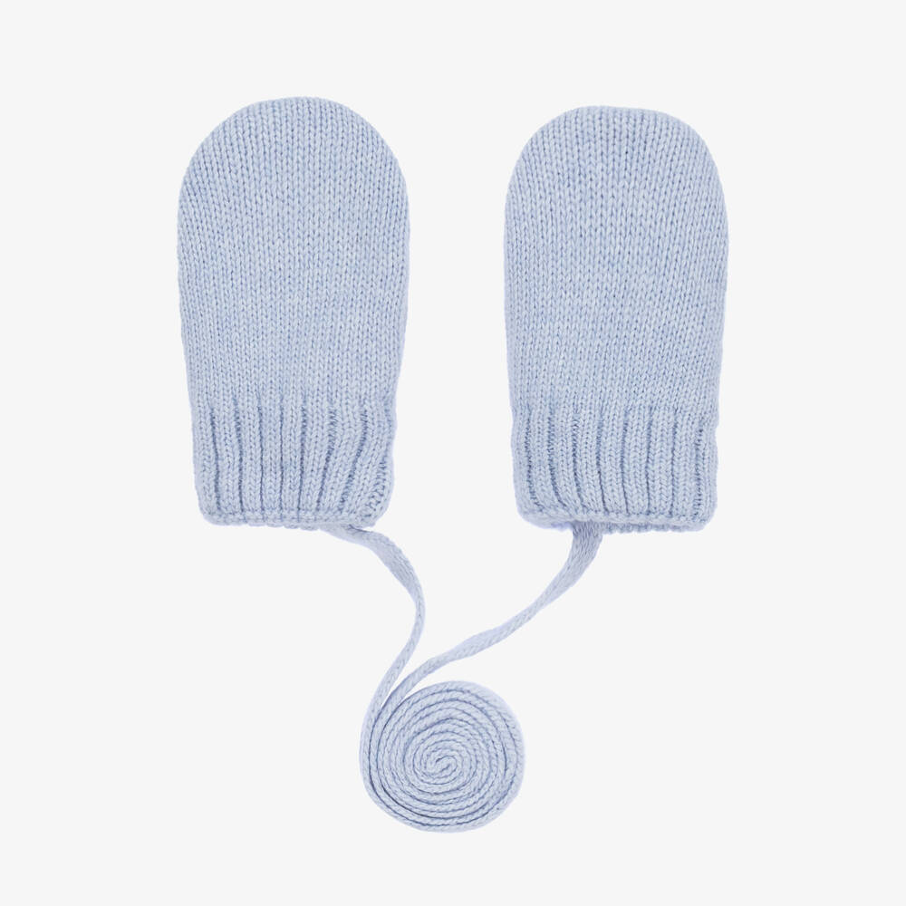 Jamiks - Blue Wool & Cashmere-Knit Baby Mittens | Childrensalon