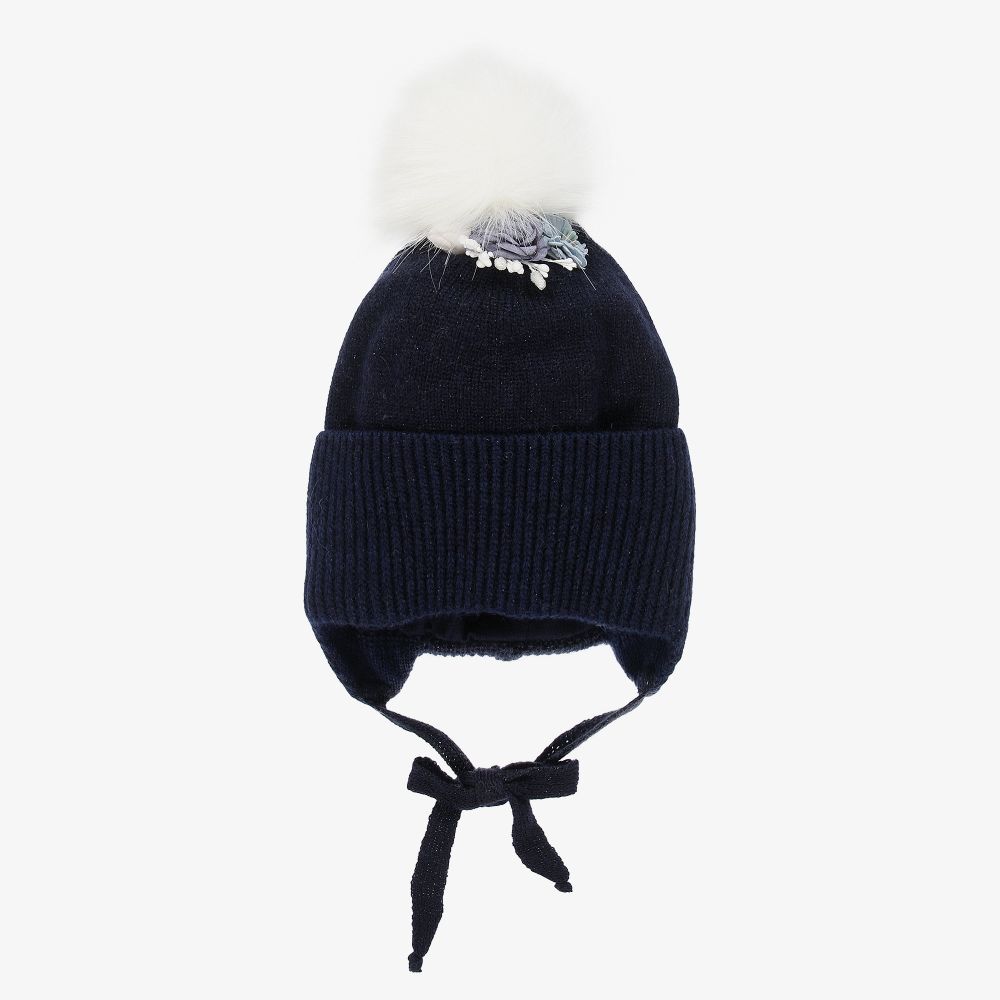 Jamiks - Bonnet bleu en maille de laine à pompon | Childrensalon