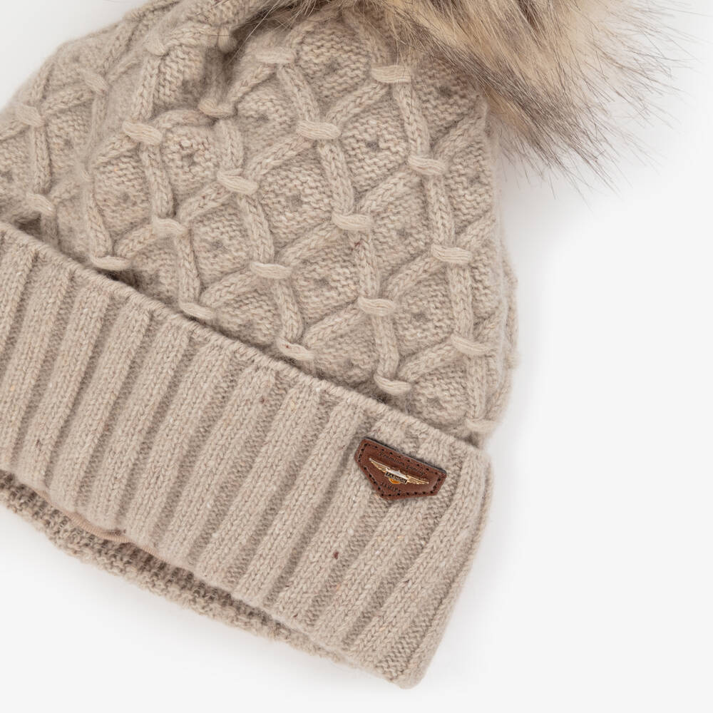 Jamiks-Boys Beige Chunky Wool Knit Pom-Pom Hat | Childrensalon Outlet