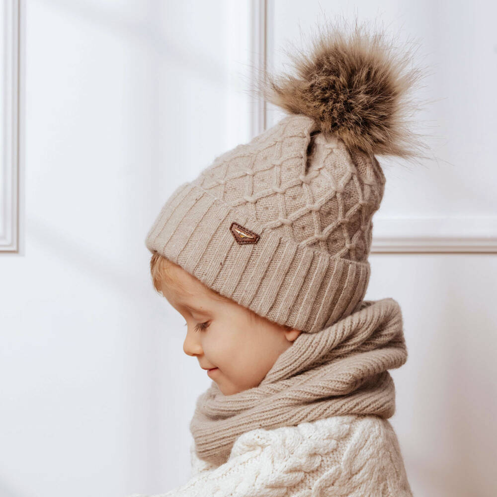 Jamiks-Boys Beige Chunky Wool Knit Pom-Pom Hat | Childrensalon Outlet