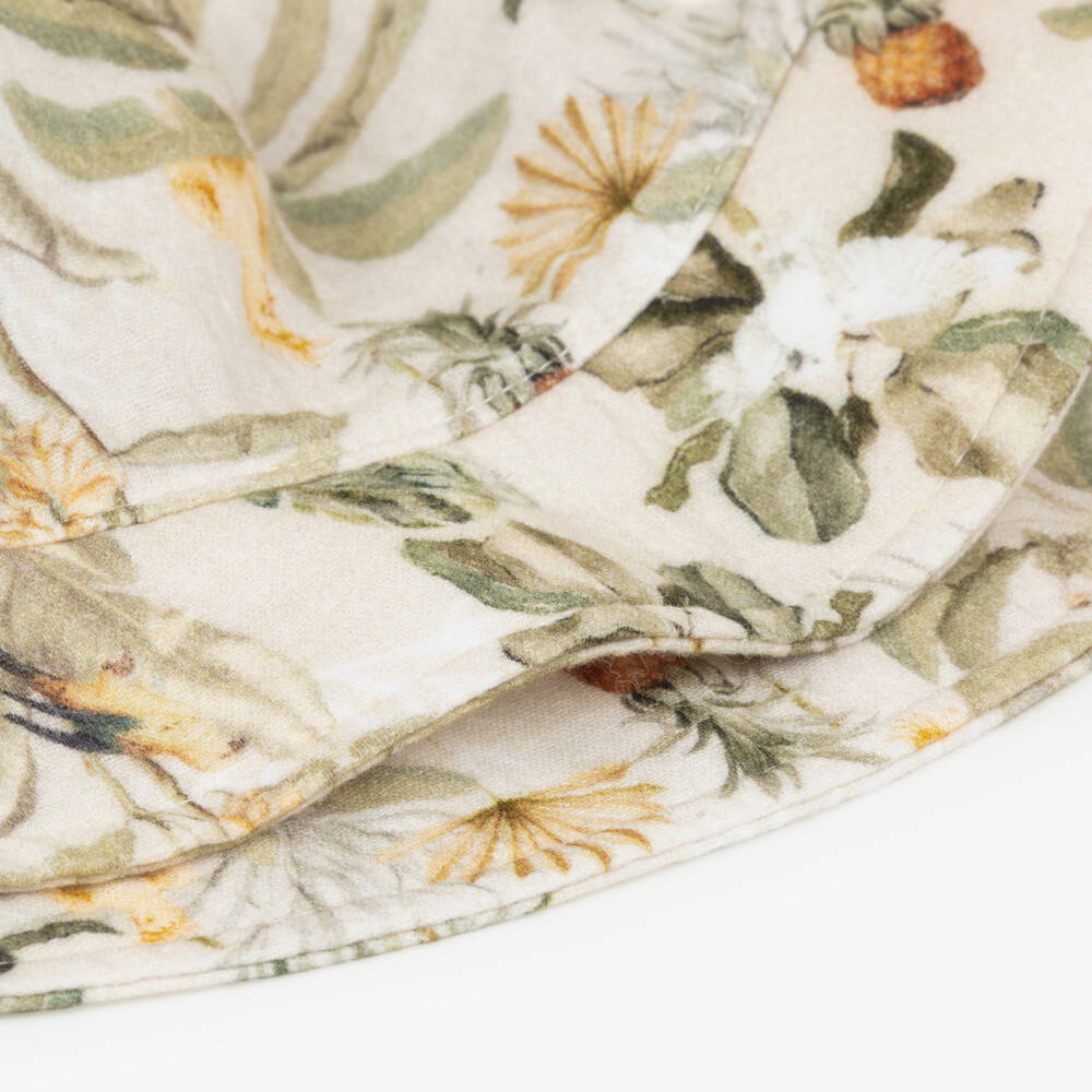 Jamiks-Boys Beige & Green Tropical Print Cotton Bucket Hat | Childrensalon Outlet