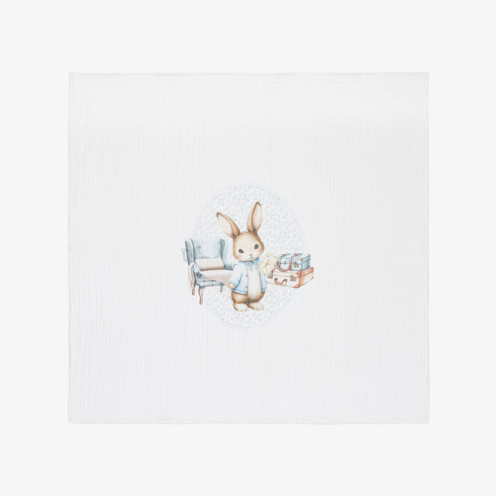 Jamiks-Boys Beige Organic Cotton Bunny Muslin Cloths (2 Pack) | Childrensalon Outlet