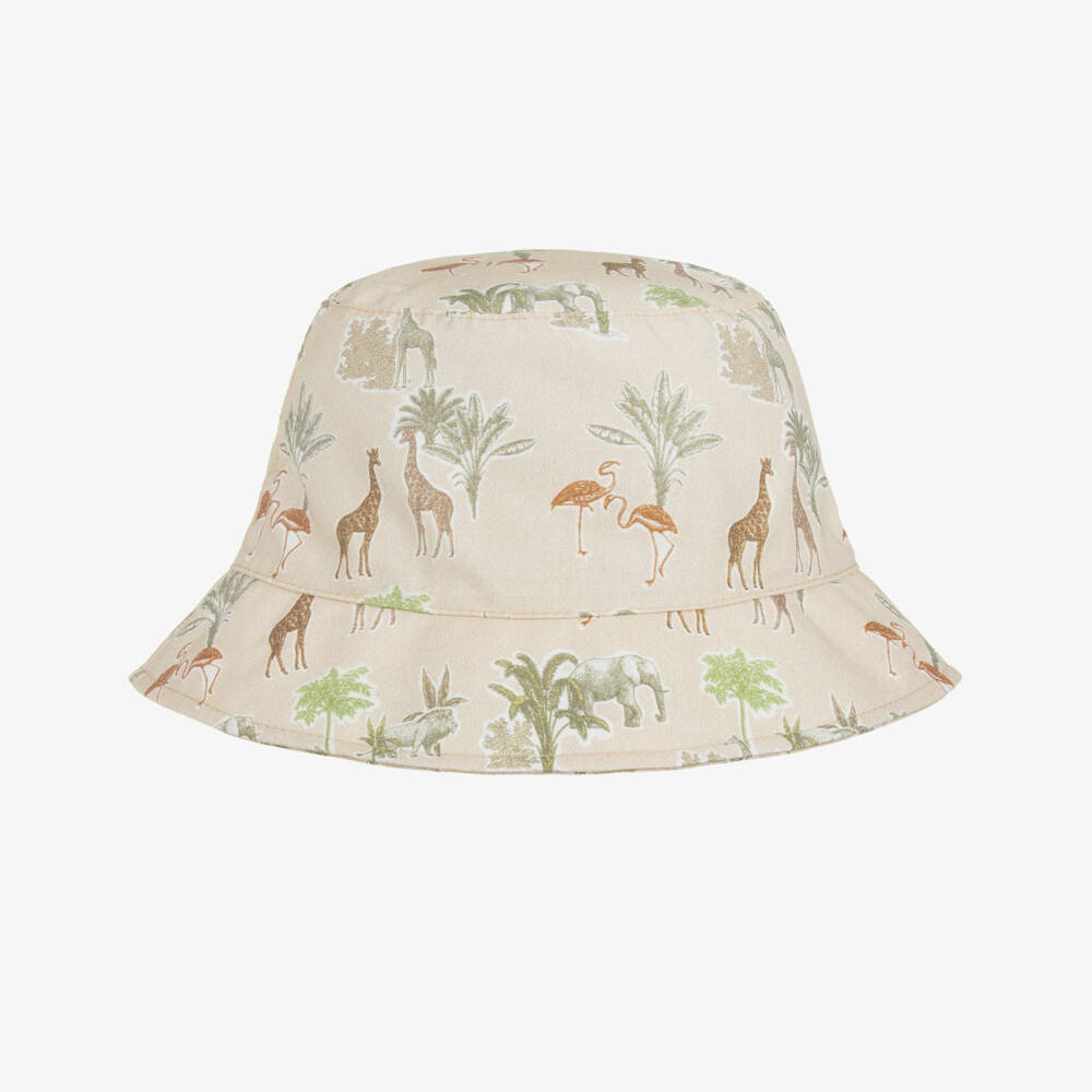 Jamiks-Boys Beige Safari Print Cotton Bucket Hat | Childrensalon Outlet