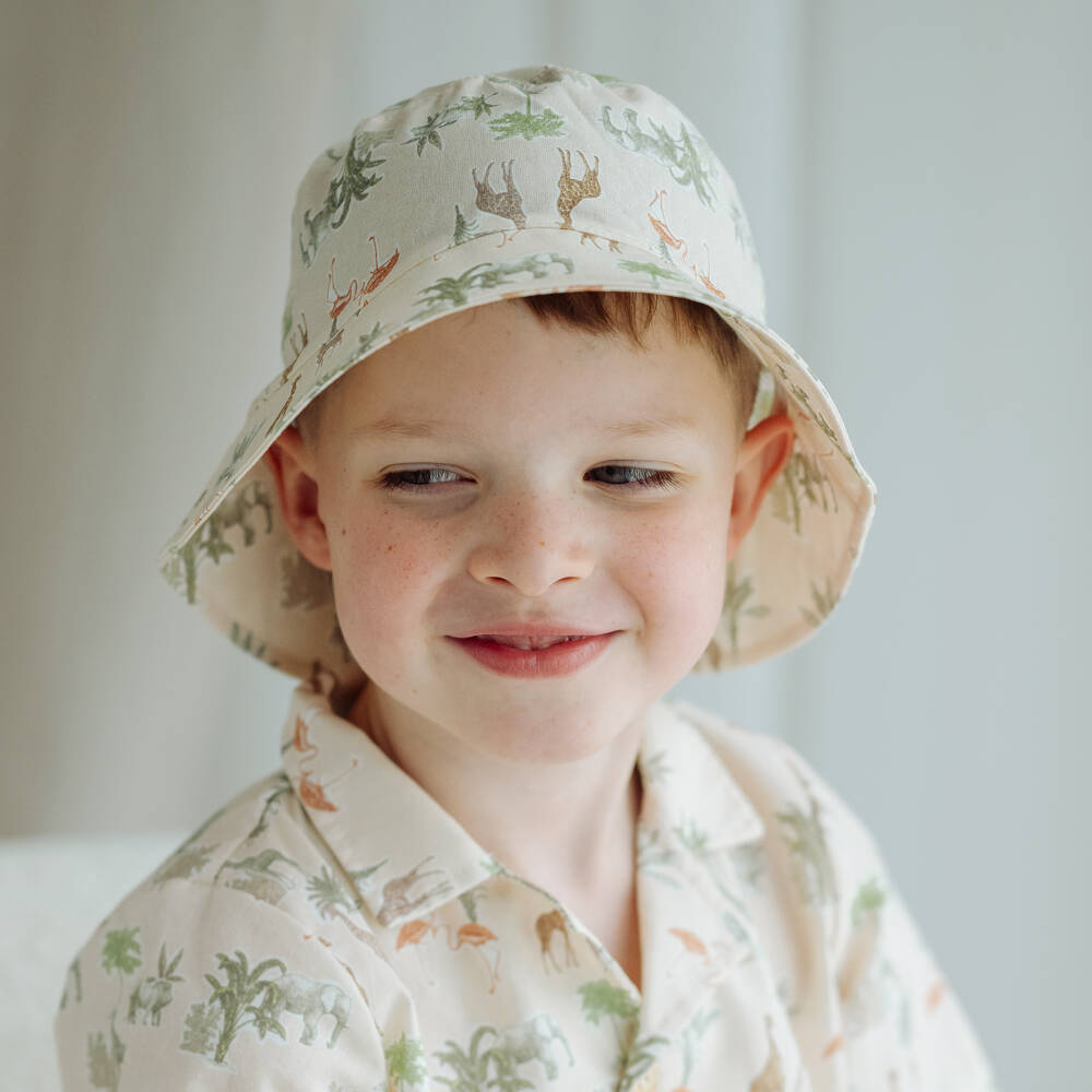 Jamiks-Boys Beige Safari Print Cotton Bucket Hat | Childrensalon Outlet