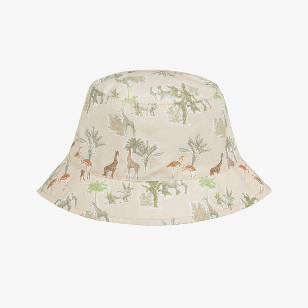 Jamiks-Boys Beige Safari Print Cotton Bucket Hat | Childrensalon Outlet