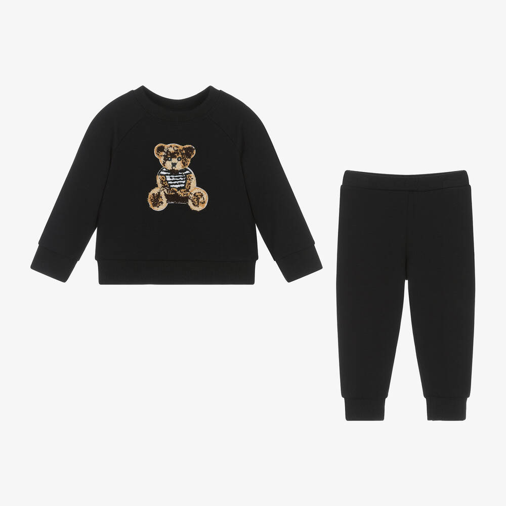 Jamiks-Boys Black Bamboo Viscose Bear Tracksuit | Childrensalon Outlet