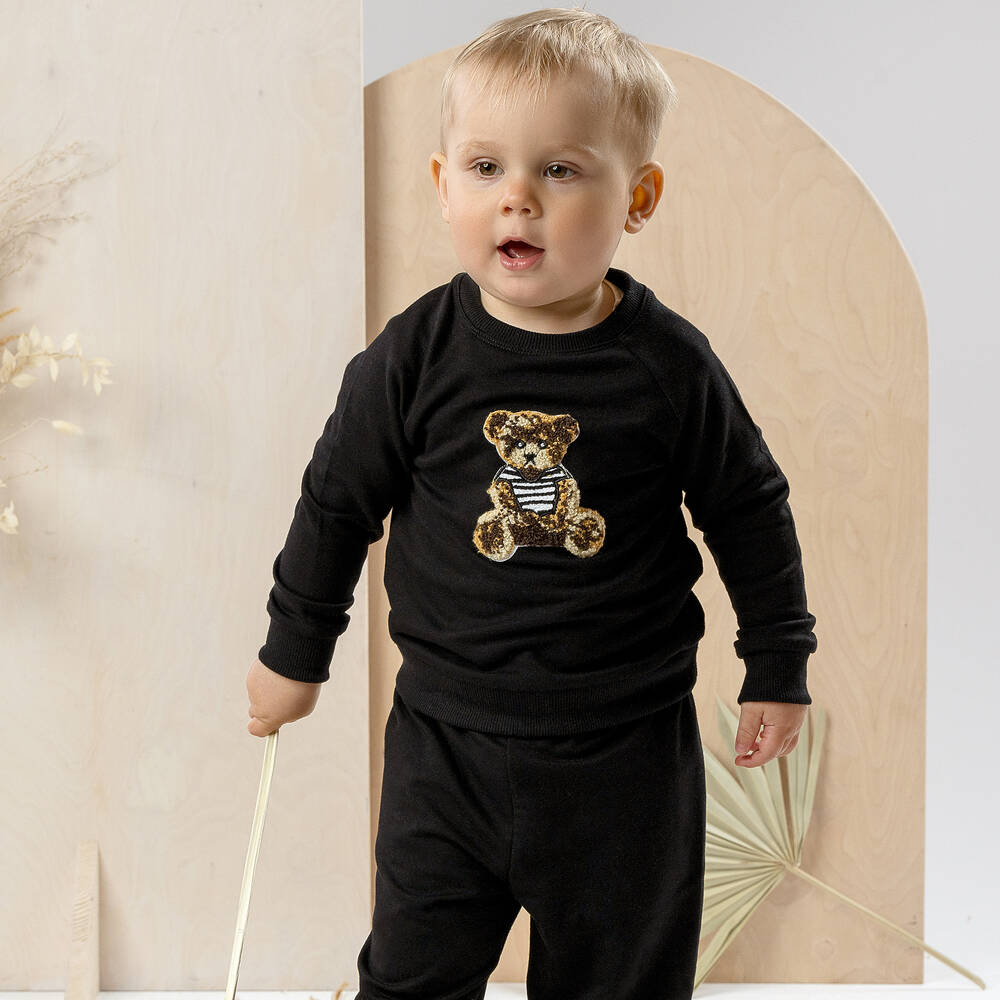 Jamiks-Boys Black Bamboo Viscose Bear Tracksuit | Childrensalon Outlet