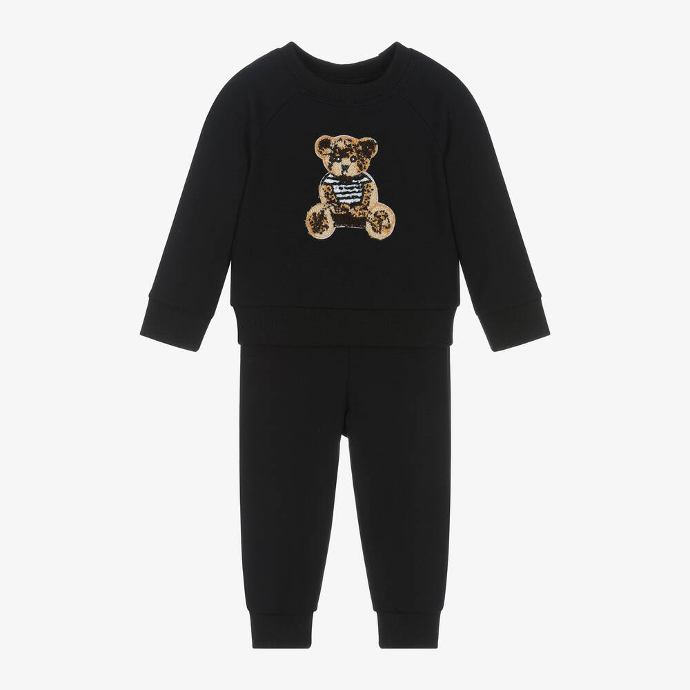 Jamiks-Boys Black Bamboo Viscose Bear Tracksuit | Childrensalon Outlet