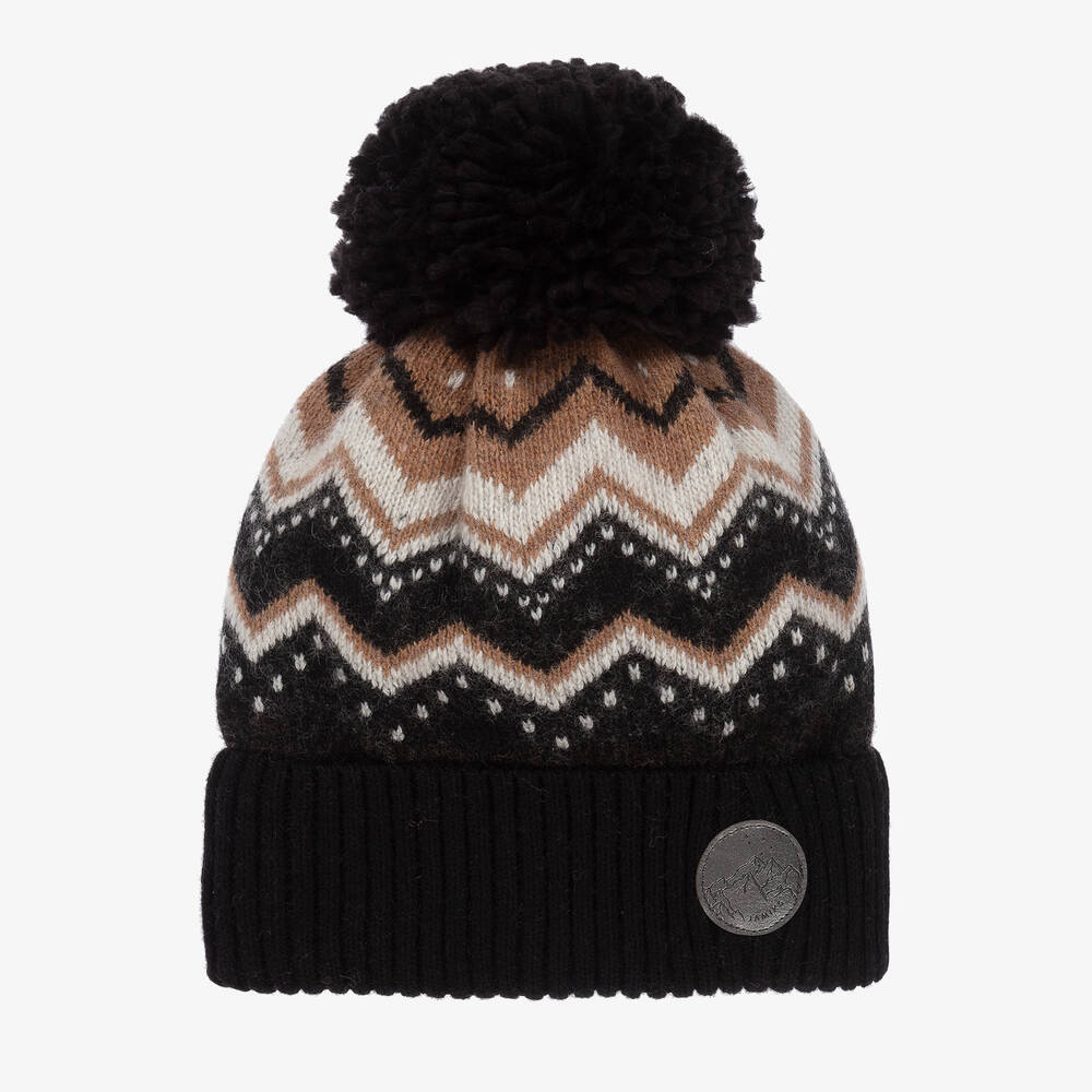 Jamiks - Boys Black Knitted Fair Isle Pom-Pom Hat | Childrensalon