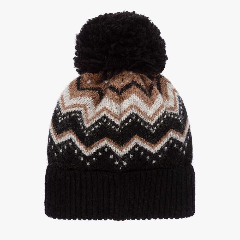 Jamiks-Boys Black Knitted Fair Isle Pom-Pom Hat | Childrensalon Outlet