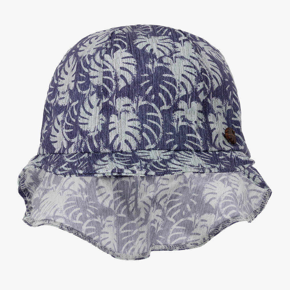 Jamiks-Boys Blue Cotton Leaf Print Sun Hat | Childrensalon Outlet