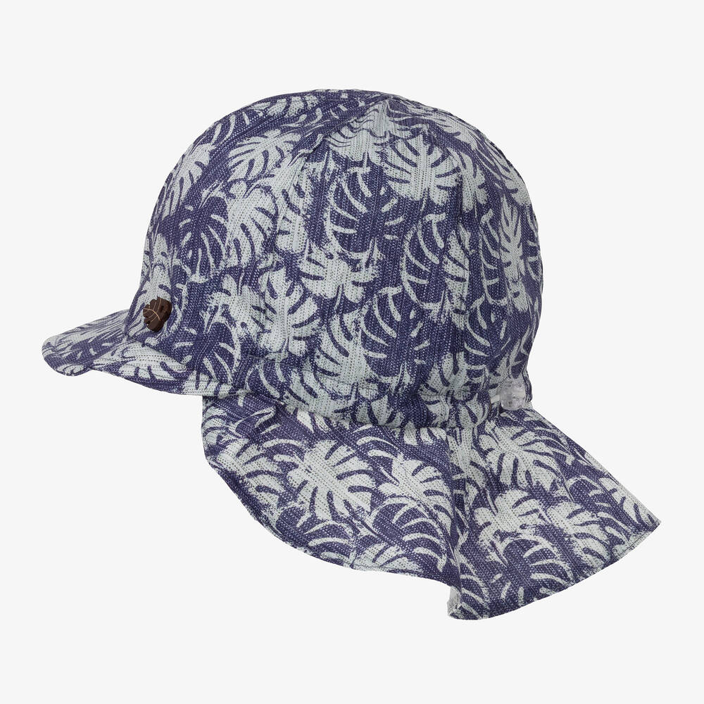 Jamiks-Boys Blue Cotton Leaf Print Sun Hat | Childrensalon Outlet