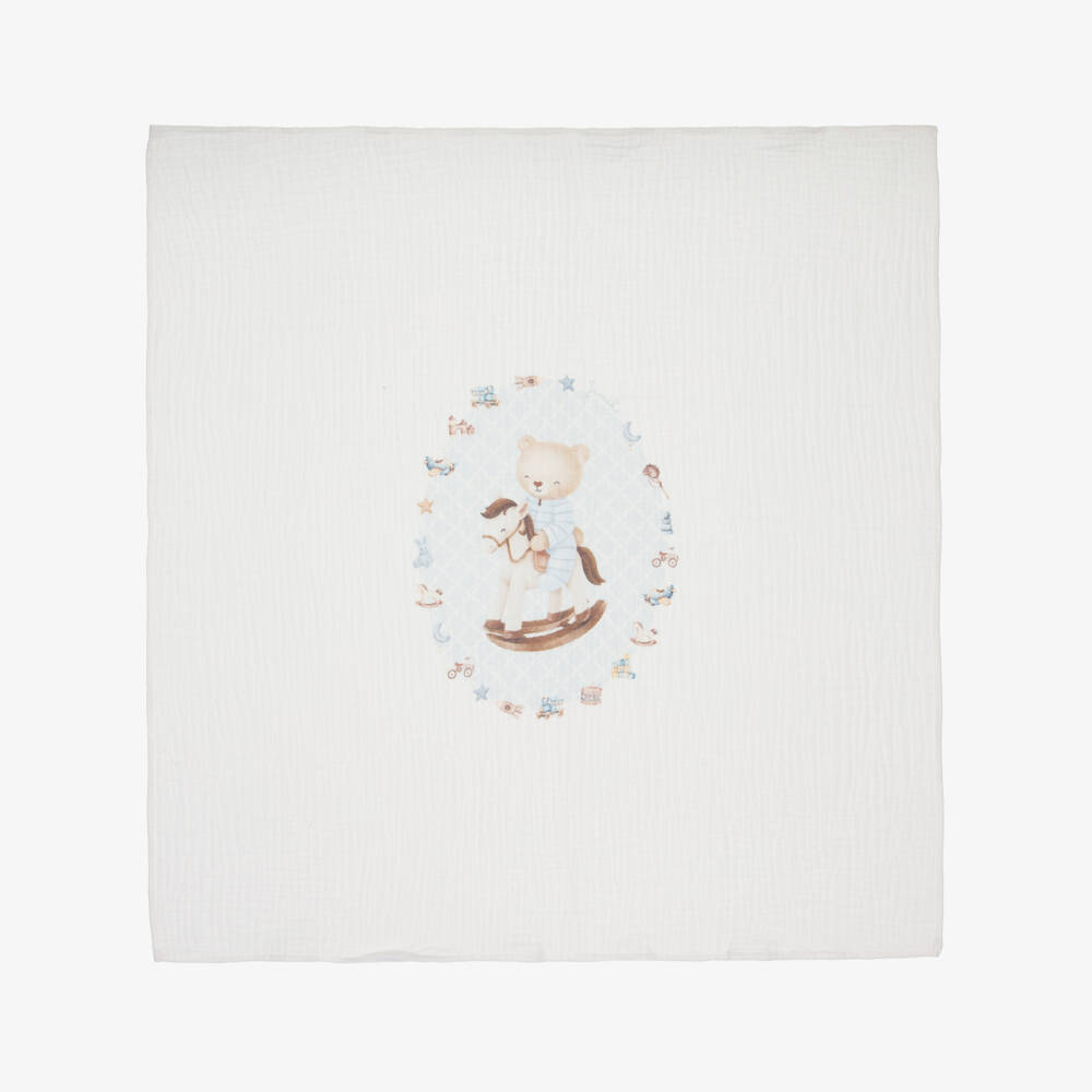 Jamiks-Boys Blue Cotton Rocking Horse Muslin Cloths (2 Pack) | Childrensalon Outlet