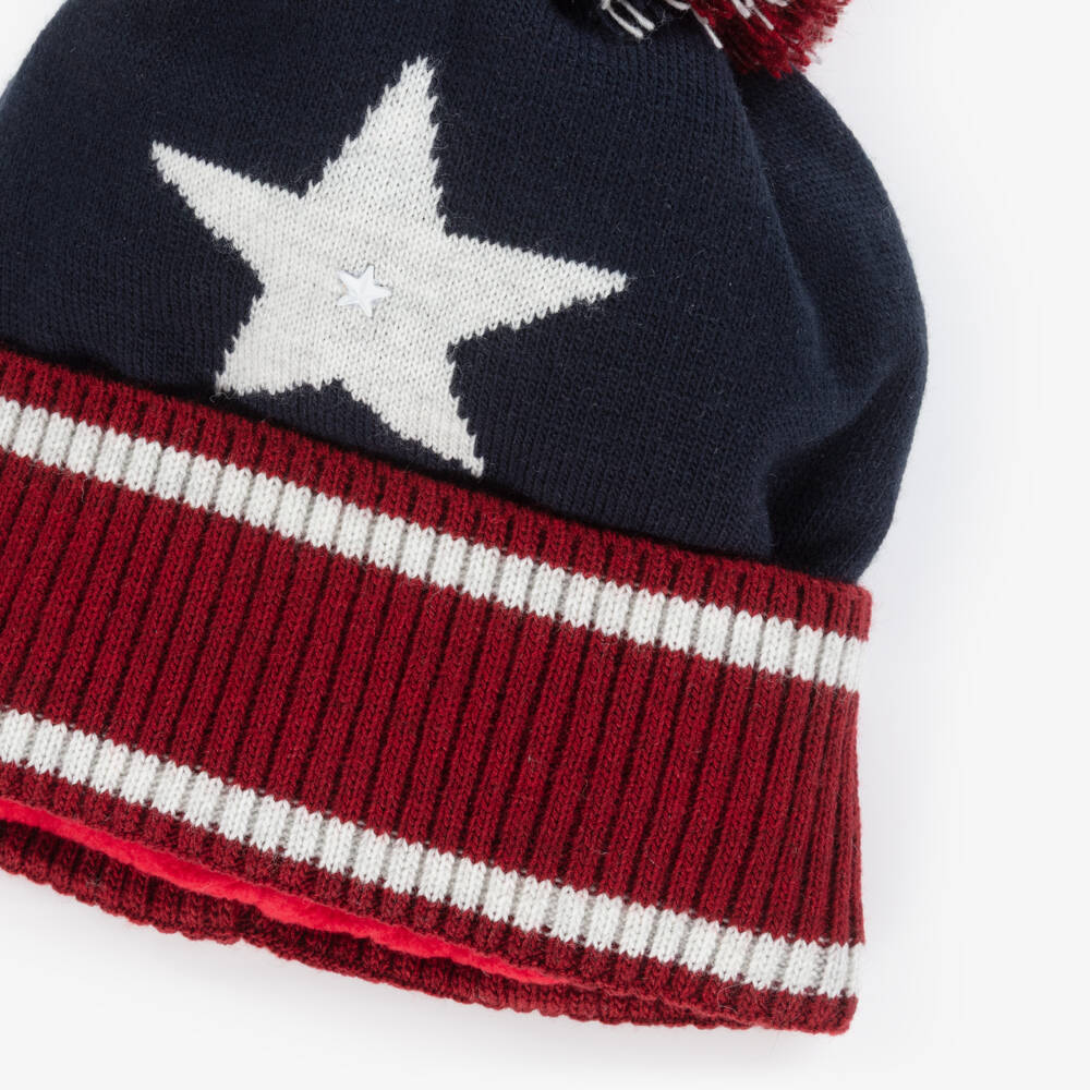 Jamiks-Boys Blue & Red Star-Patterned Bobble Hat | Childrensalon Outlet