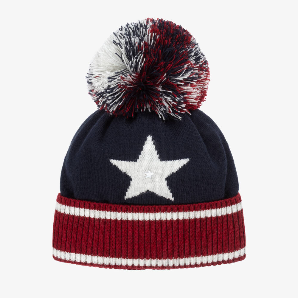 Jamiks-Boys Blue & Red Star-Patterned Bobble Hat | Childrensalon Outlet