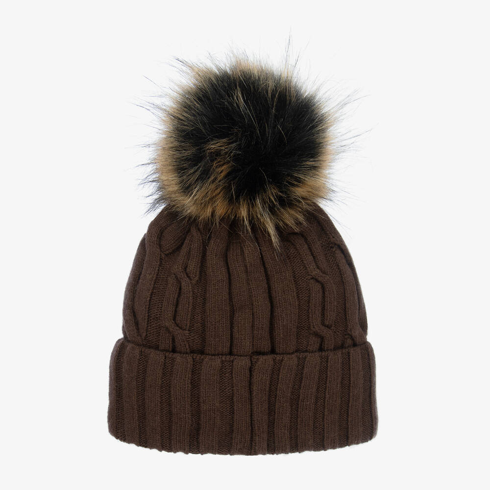 Jamiks-Boys Brown Knitted Pom-Pom Hat | Childrensalon Outlet