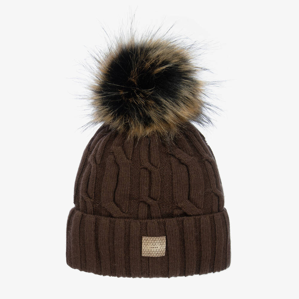 Jamiks - Bonnet marron en maille à pompon | Childrensalon