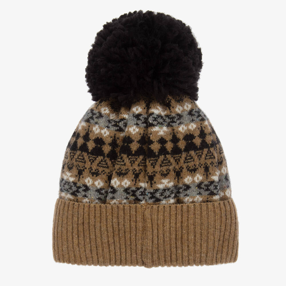 Jamiks-Boys Brown Wool Fair Isle Pom-Pom Hat | Childrensalon Outlet