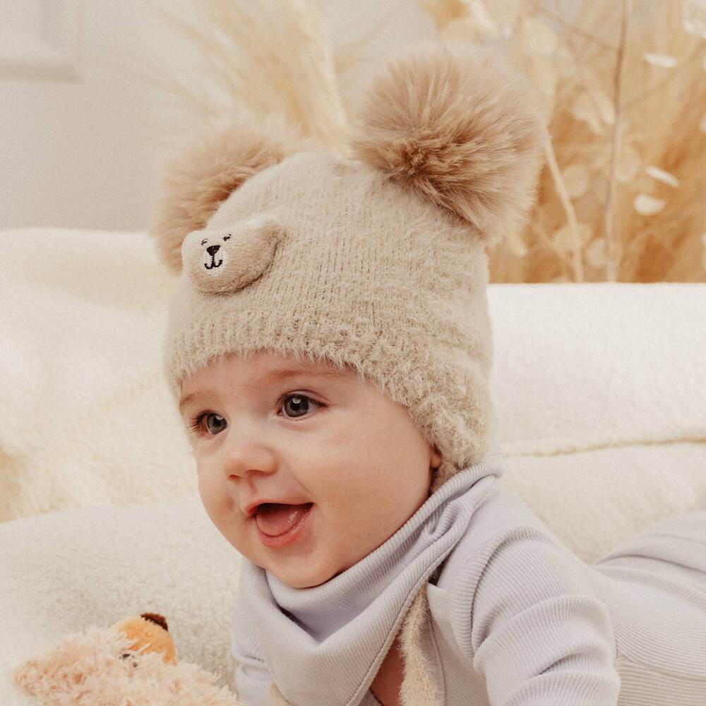Jamiks-Boys Cozy Beige Bear Knit Cap | Childrensalon Outlet