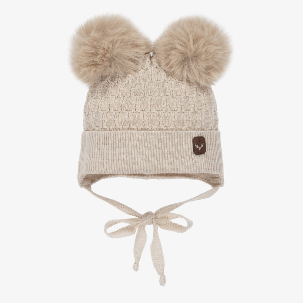 Jamiks-Boys Cozy Beige Pom-Pom Knit Cap | Childrensalon Outlet
